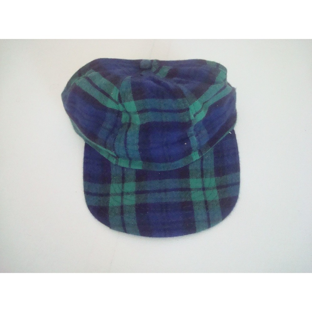 BLANK GREEN PLAID  80S USA MADE   STRAPBACK‎  HAT CAP VINTAGE DEADSTOCK A2